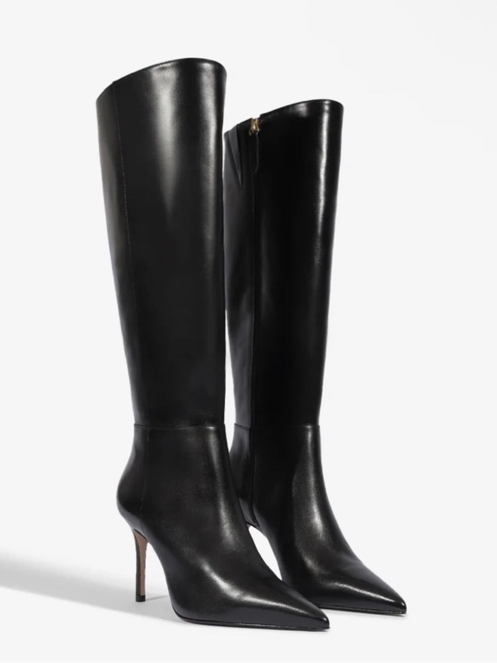 Schutz Mikki Up Casual Black Leather Knee High Tall Stiletto Boots Size 8.5 $298 - Picture 2 of 10
